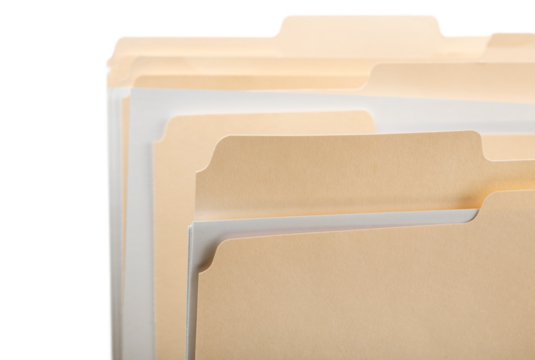 Manila folders with some documents in it. on a white background
