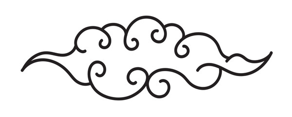 Cloud elegant line style black color isolated on white background. Oriental traditional ornament for holiday card, invitation, party poster, flyer, decor element. Clouds in the sky. Vector