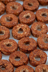 Chocolate rings, quick breakfast for kids isolated on white background.