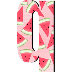 Cute Watermelon Alphabet and Number