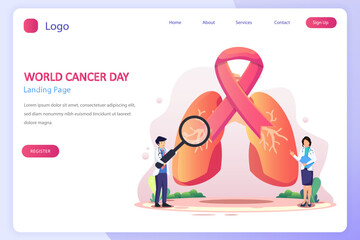 World cancer day concept. Flat Style vector template suitable for Web Landing Page, Background.