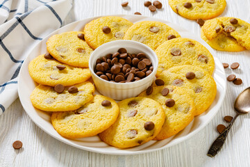 chocolate chip lemon yellow cookies on a plate