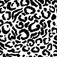 Leopard skin artwork imitation print. Vector seamless black and white pattern.