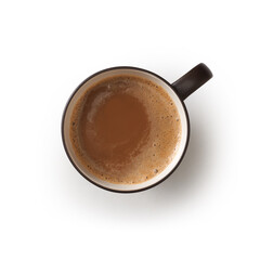 Top view of coffee mug isolated on white background