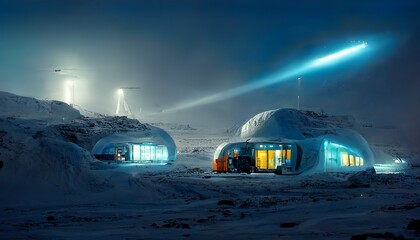 Antarctica sci-fi home research station illustration design