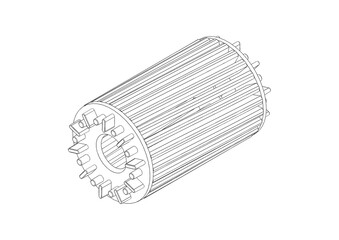 Rotor aluminum cage black and white 3D rendering isolated on white