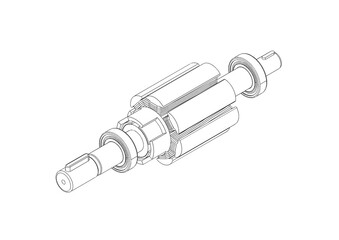 Rotor for electric motor black and white isolated on white background 3D rendering