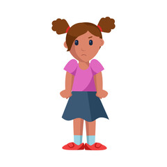 Angry little girl with tense arms cartoon vector illustration. Dissatisfied kid character standing on white background ready to argue. Argument concept
