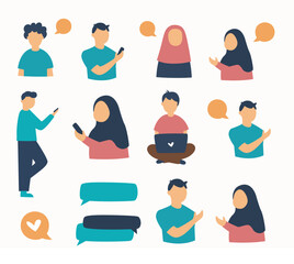 Hand drawn smart phone with chat bubbles. Chat with social media. Text with phone.