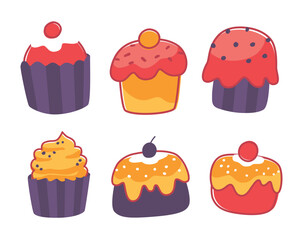 Set of sweet dessert vector. Different of delicious cake for dessert.