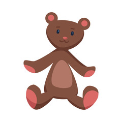 Brown teddy bear for kids vector illustration. Cute plushy toy for children, nursery element isolated on white background. Childhood, entertainment concept