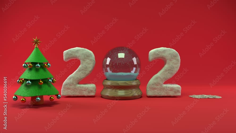 Aufkleber festive 3d animation of the new year's date 2023, crystal sphere and christmas tree. the date 2023 a