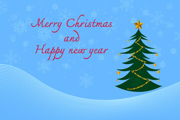 Merry Christmas and Happy new year design on sky blue  background. Vector Illustration.