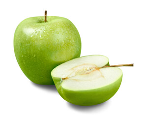 Fresh ripe green apples on white background