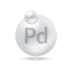 Palladium molecule models silver. Natural gas. Ecology and biochemistry concept. Isolated spheres on white background. 3D Vector Illustration.