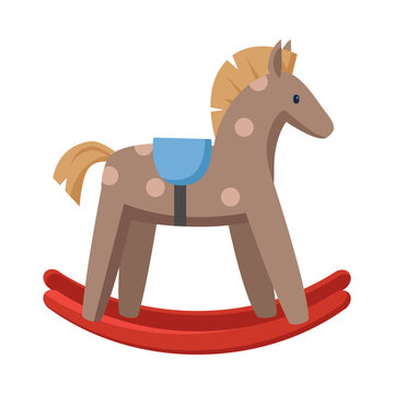 Rocking horse for kids vector illustration. Cute wooden toy for children, nursery element isolated on white background. Childhood, entertainment concept