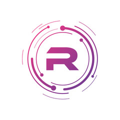 Letter R Initial Cyber Multimedia Logo © waniperih