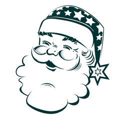 Silhouette of Santa Claus, hat with stars.