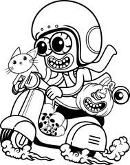 Happy Halloween coloring book with funny rider