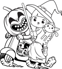 Happy Halloween coloring book with funny rider