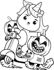 Happy Halloween coloring book with funny rider