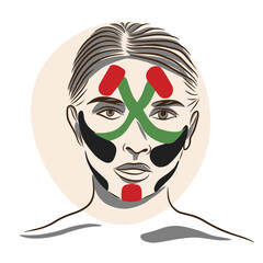 Portrait of a girl, taping technique, kinesiology taping of the face