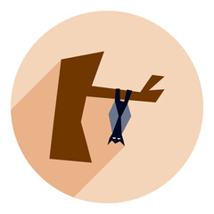bat on the tree. icon in flat style mouse upside down on a tree. flat beige with long shadow logo. halloween icon. web browser icon.
