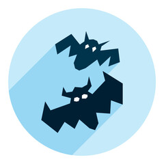 two bats. icon in flat style of two bats. flat blue with long shadow logo. halloween icon. web browser icon.