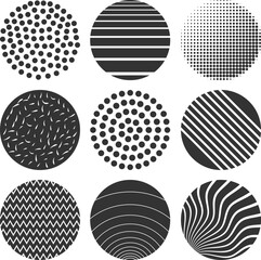 set of circular geometric shapes, vintage and retro design elements isolated on white vector illustration