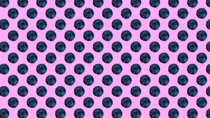 trendy colorful repeating pattern or photo of blueberries on pink or purple background.