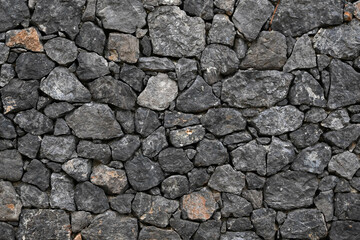 Fondo con detalle y textura de superficie de muro de piedra rustico en tonos grises 