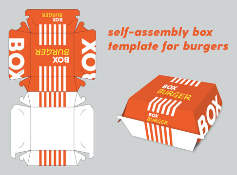 Self-assembly box template for burgers