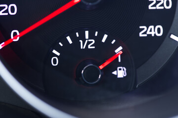 Fototapeta premium Gas Fuel Tank Gauge, Oil Level Bar. Full. Fuel Indicator, Gas Meter, Sensor. 