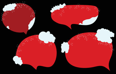 Set christmas speech bubbles on white background. decorated with snow. vector square and doodle message or communication icon Cloud speaking for comics and minimal message dialog - obrazy, fototapety, plakaty