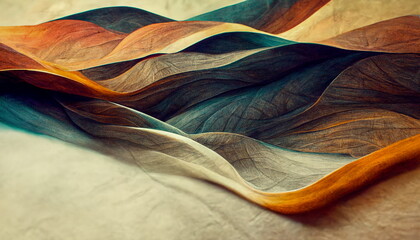 Wavy autumn color lines as panoramic background. 3d illustration