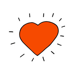 Red heart. Love, romance, feelings. Doodle. Vector illustration. Hand drawn