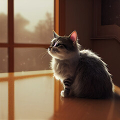 meditating cat sitting on the table deeply thinking, meditation, pic as wallpaper, poster,  and others