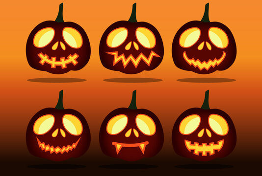 Halloween Set of pumpkin for holiday. pumpkins with cut scary good joy smile. Collection . background. Vector illustration