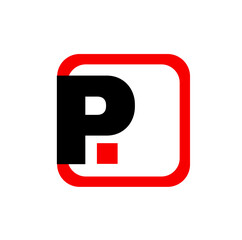 P dot vector icon. P company vector icon with red square.