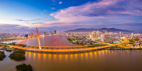 Aerial view of  Han river which is a very famous destination of Da Nang city.