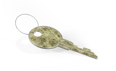 Abstract vintage retro golden key on a white background. 3D render