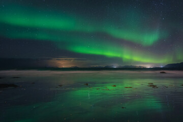 Naklejka na ściany i meble The northern lights captured in the Lofoten Islands in northern Norway.