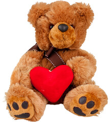 Cute Teddy bear with red heart on background