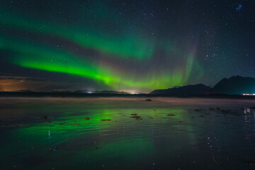 The northern lights captured in the Lofoten Islands in northern Norway.