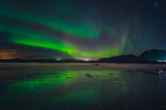 The northern lights captured in the Lofoten Islands in northern Norway.