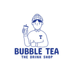 Retro Minimalist Line Art Mascot Coffee Shop with Japanese style Logo