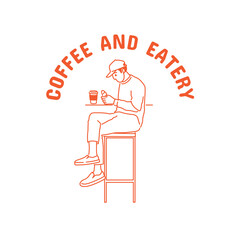 Retro Minimalist Line Art Mascot Coffee Shop with Japanese style Logo