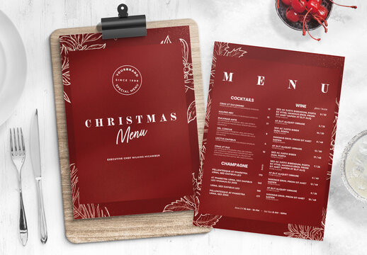 Christmas Menu Layout In Festive Red