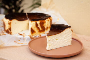 A slice of Basque burnt cheesecake