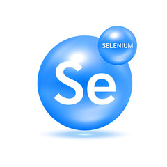 Selenium molecule models blue. Ecology and biochemistry concept. Isolated spheres on white background. 3D Vector Illustration.